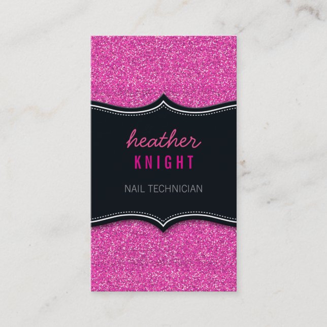 BUSINESS CARD glitzy glitter black magenta pink (Front)