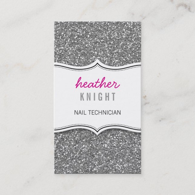 BUSINESS CARD glitzy glitter sparkle silver pink (Front)