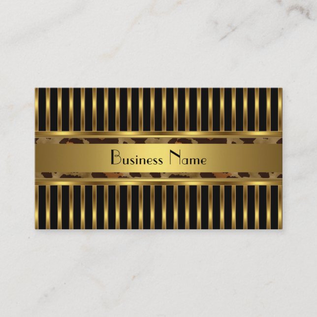 Business Card Gold Animal Trim on Black (Front)