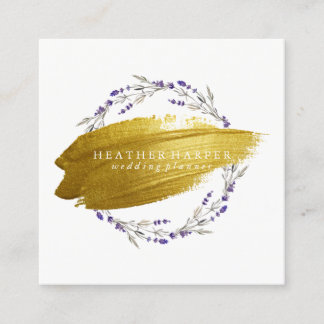 Business Card - Gold Brushstroke Wreath Purple