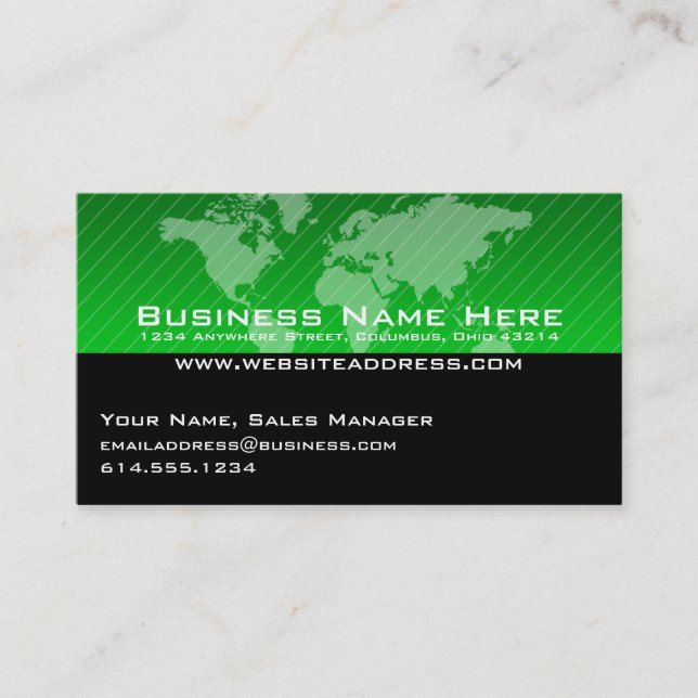 Business Card :: Green World Map Design 3 (Front)