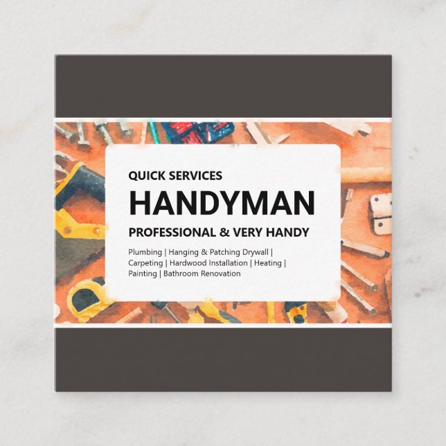 Business Card: Handyman Services Square Business Card (Front)