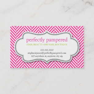 BUSINESS CARD herringbone pattern pink lime green