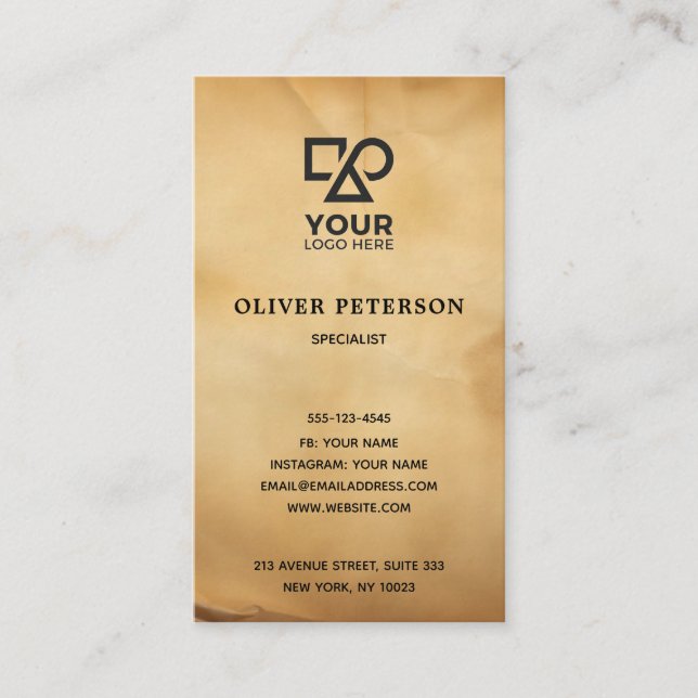 Business card in vintage background logo. (Front)