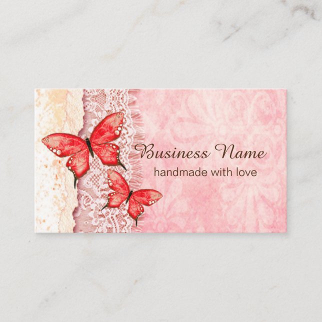 business card - lace, pink, butterflies (Front)