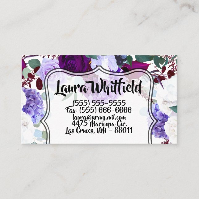 Business Card Lavender Hibiscus on White (Front)