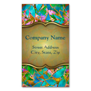 Business Card Magnet Floral Abstract Stained Glass