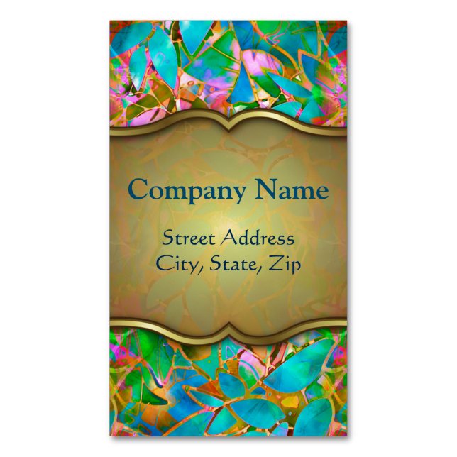 Business Card Magnet Floral Abstract Stained Glass (Front Vertical)