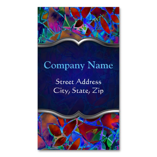 Business Card Magnet Floral Abstract Stained Glass (Front Vertical)