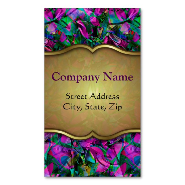 Business Card Magnet Floral Abstract Stained Glass (Front Vertical)
