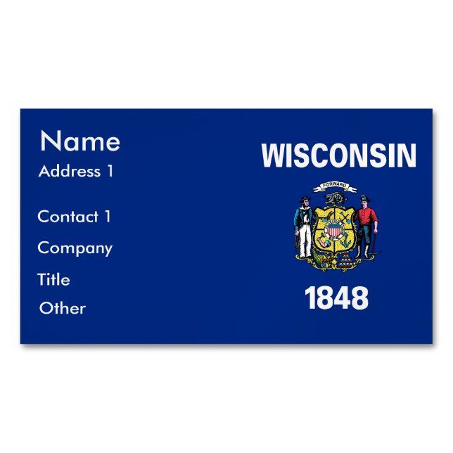 Business Card Magnet with Flag of Wisconsin, USA (Front)