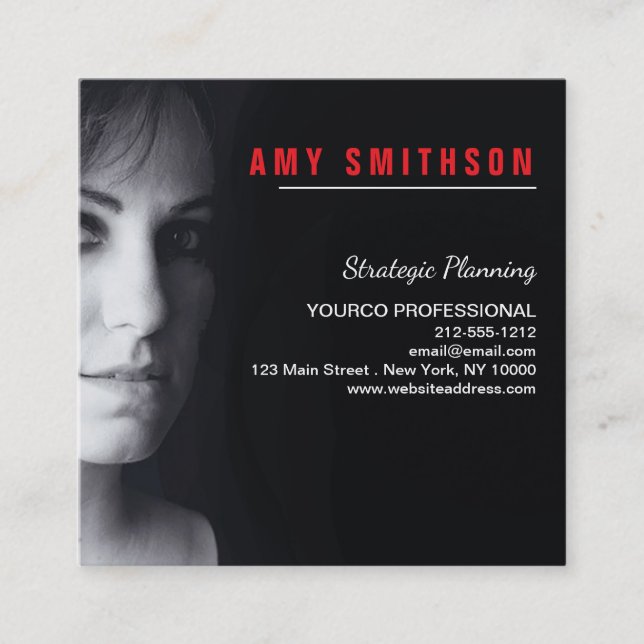 Business Card Minimalist Custom Your Photo Black (Front)