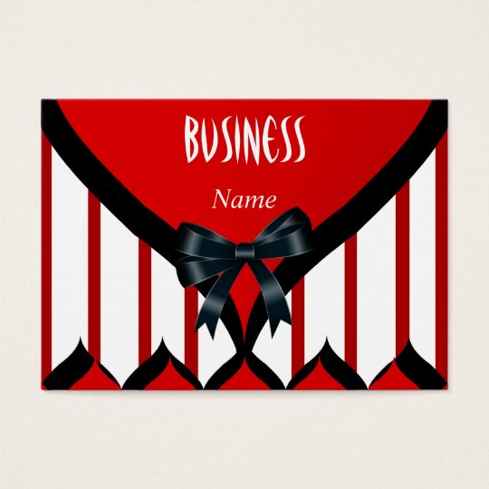 Business Card Modern Black Red White Stripe Bow