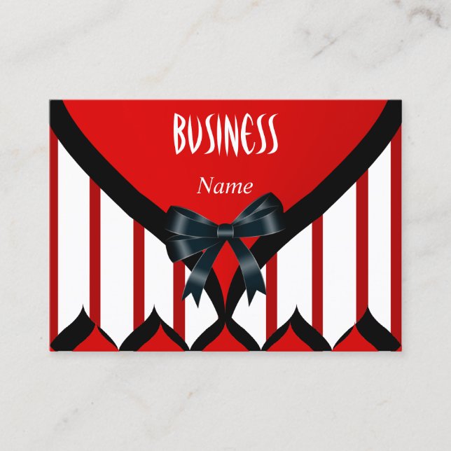 Business Card Modern Black Red White Stripe Bow (Front)