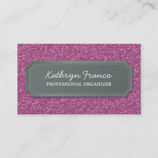 BUSINESS CARD modern bold sparkly pink glitter (Front)