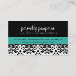 BUSINESS CARD modern damask black jade green