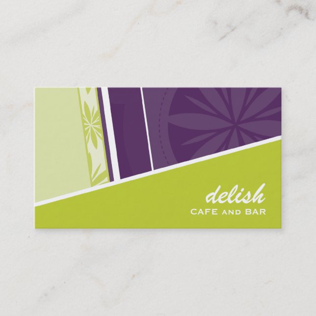 BUSINESS CARD modern funky angle lime purple (Front)