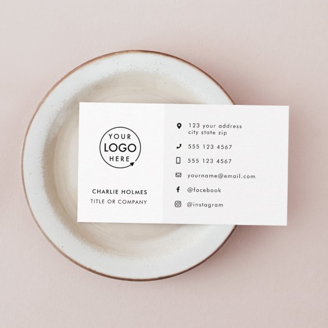 Business Card Modern Minimal Logo Custom Icons (A versatile white business card design perfect for any brand or professional)
