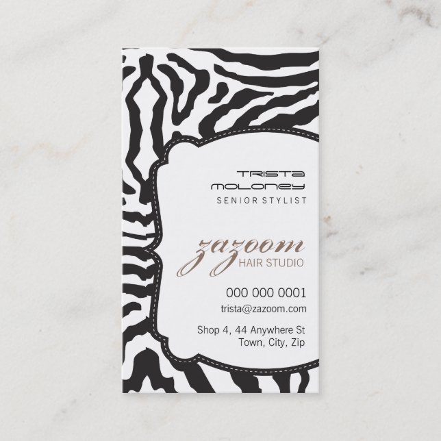 BUSINESS CARD modern zebra stripe mocha brown (Front)