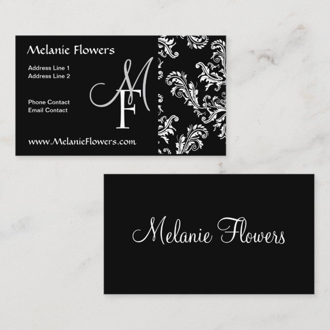 Business Card Monogram Initials Vintage Damask (Front/Back)