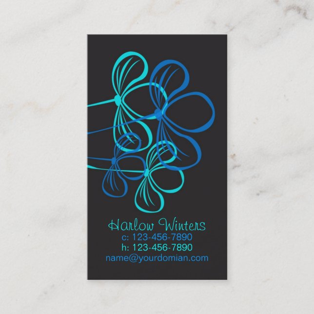 Business Card, Mummy Card Bright Blue on Black (Front)