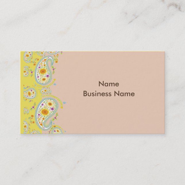 Business Card, paisley pale pink and pale yellow Business Card (Front)