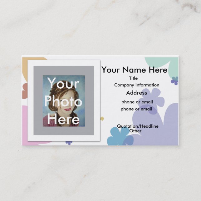 Business Card Pastel Flowers Your Photo Here (Front)