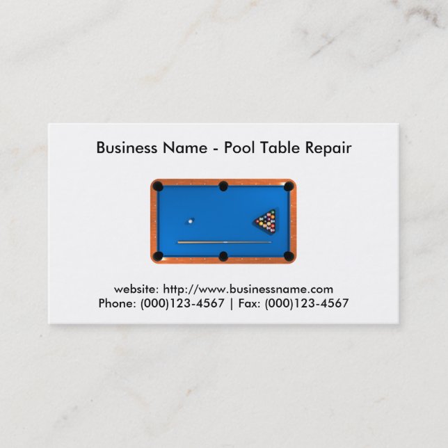 Business Card: Pool Table Repair Business Card (Front)