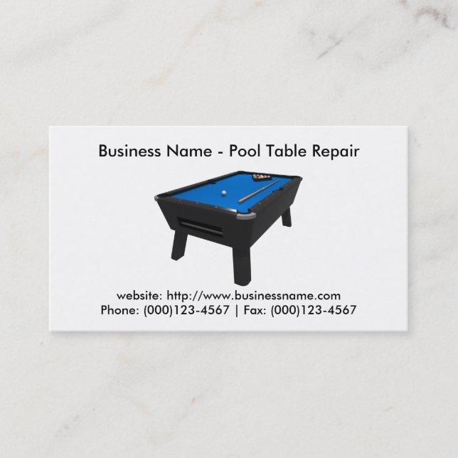 Business Card: Pool Table Repair Card (Front)
