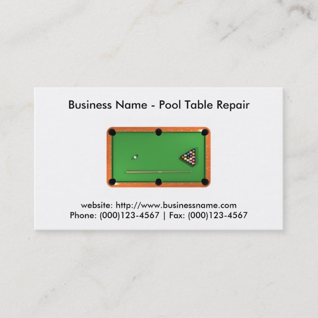 Business Card: Pool Table Repair Card (Front)
