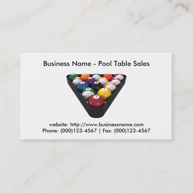 Business Card: Pool Table Sales Business Card (Front)