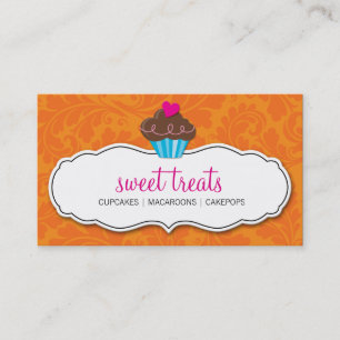 BUSINESS CARD pretty flourish cupcake orange pink