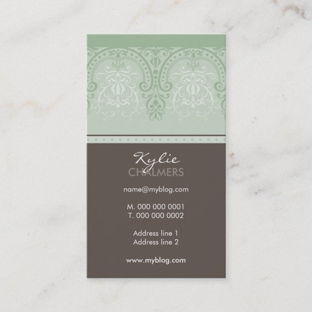BUSINESS CARD pretty glamourous moss green brown (Front)