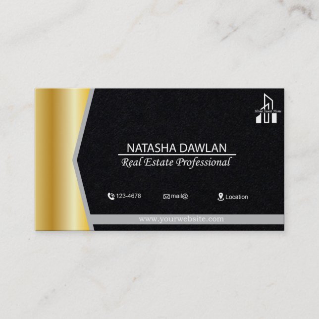 Business Card Professional Real Estate, Gold theme (Front)