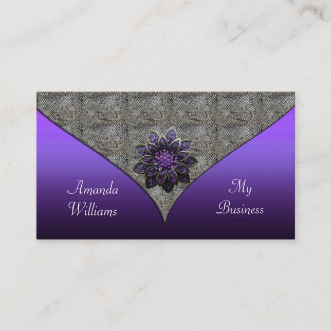 Business Card Purple floral Jewel  Animal Print (Front)