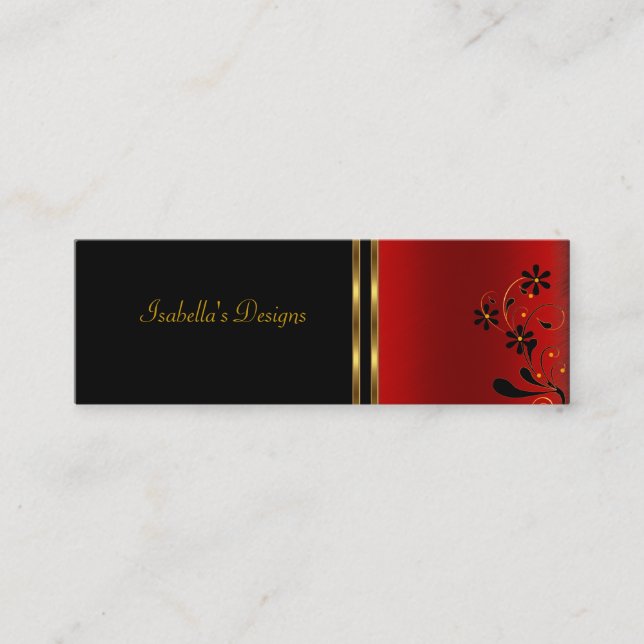 Business Card Red Black Floral Skinny (Front)