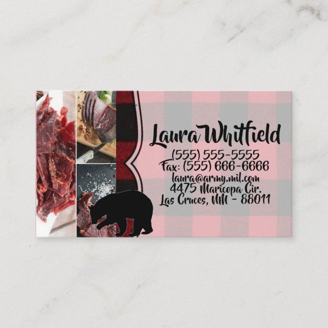 Business Card Red Buffalo Plaid Bear Black (Front)