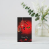 Business Card Red Golden Cage Birds (Standing Front)