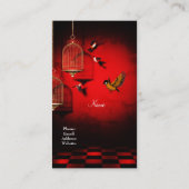 Business Card Red Golden Cage Birds (Back)