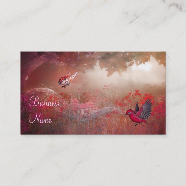 Business Card Red Pink Woodland Bird (Front)