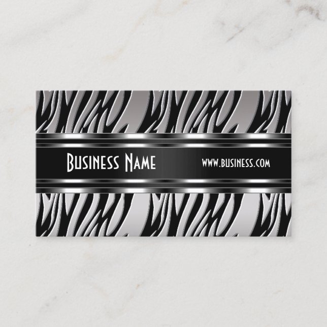 Business Card Silver Black White Zebra (Front)
