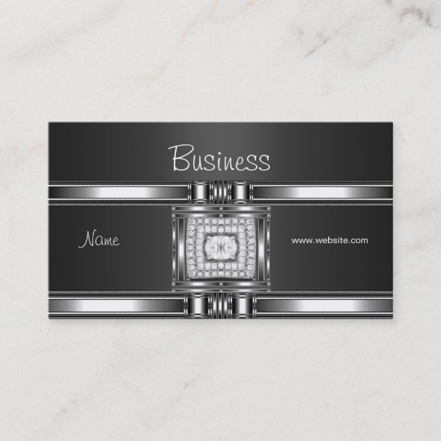 Business Card Silver on Grey Black Diamond Jewel (Front)