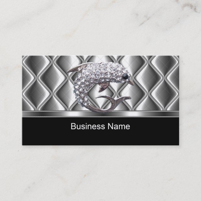 Business Card Silver Tile Trim Diamond Dolphin (Front)