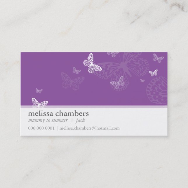 BUSINESS CARD simple cute butterfly violet purple (Front)