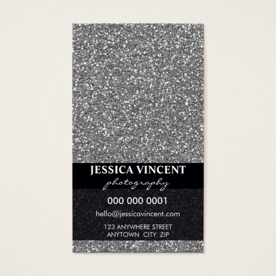 BUSINESS CARD simple glitzy glitter silver