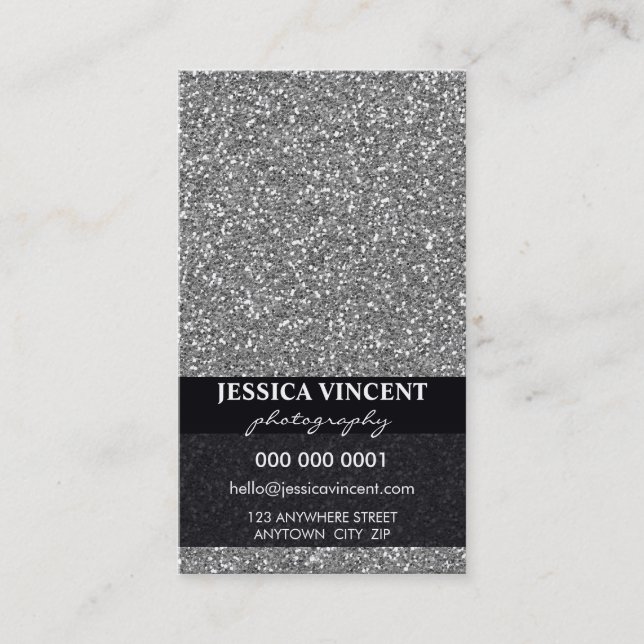 BUSINESS CARD simple glitzy glitter silver (Front)