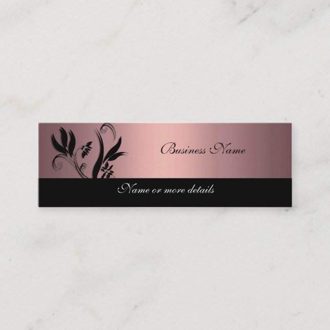 Business Card Soft Pink Black Floral Skinny (Front)