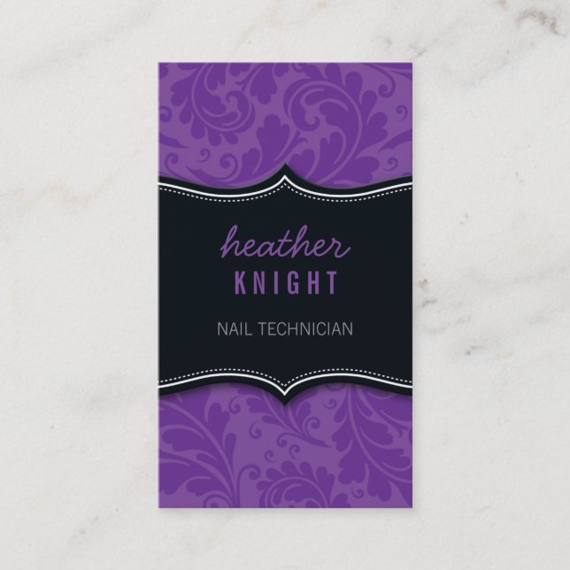 BUSINESS CARD sophisticated flourish black purple (Front)