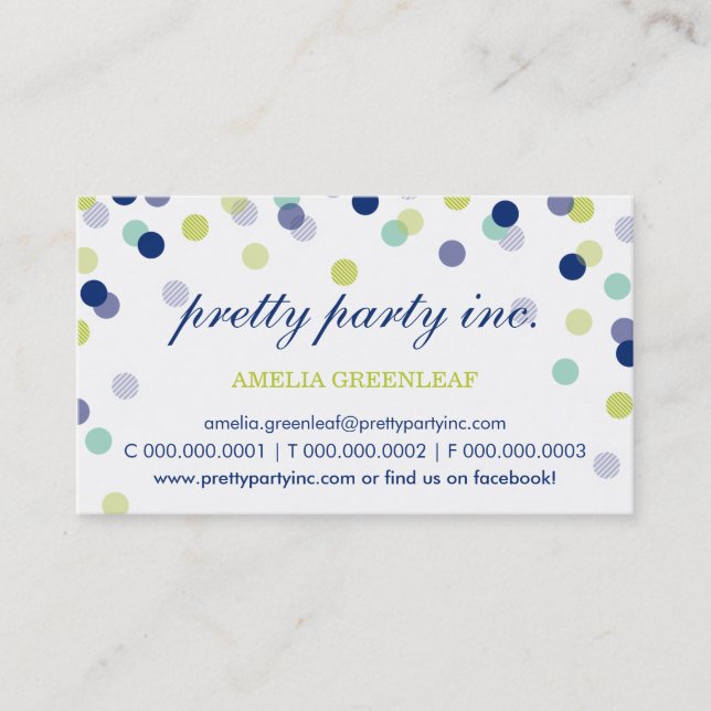 BUSINESS CARD :: stylish confetti navy mint lime (Front)