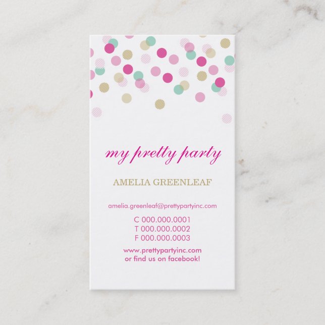 BUSINESS CARD stylish confetti pink mint gold (Front)